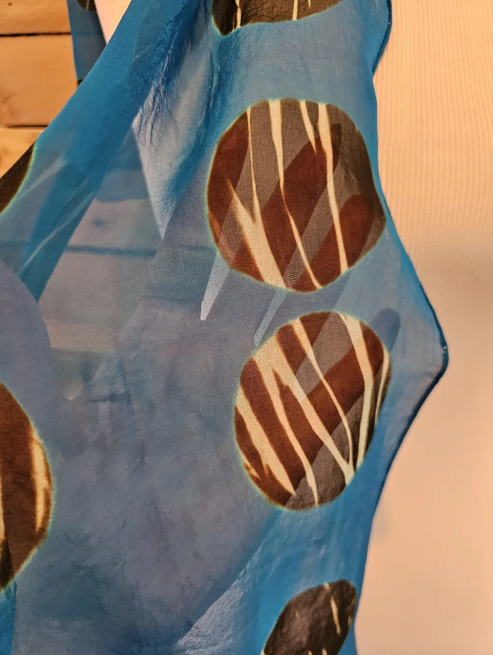 Sheer Peacock Blue Scarf with Black & White Zebra Striped Dots 9